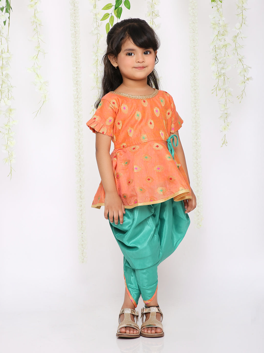 KID1 Girls Nitara Festive Peplum With Dhoti Peach