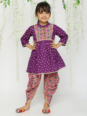 KID1 Girls Jhankar Kurta With Dhoti Set Purple