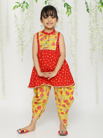 KID1 Girls Jhankar Kurta With Dhoti Set Red