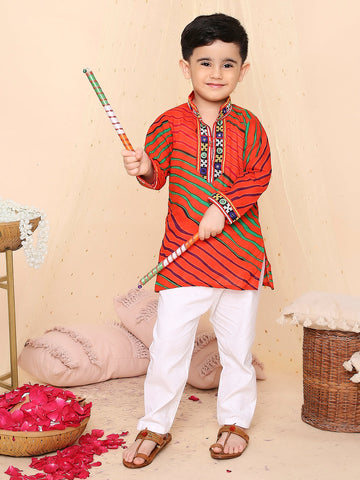 KID1 Lehariya Print Kurta Pyjama Orange