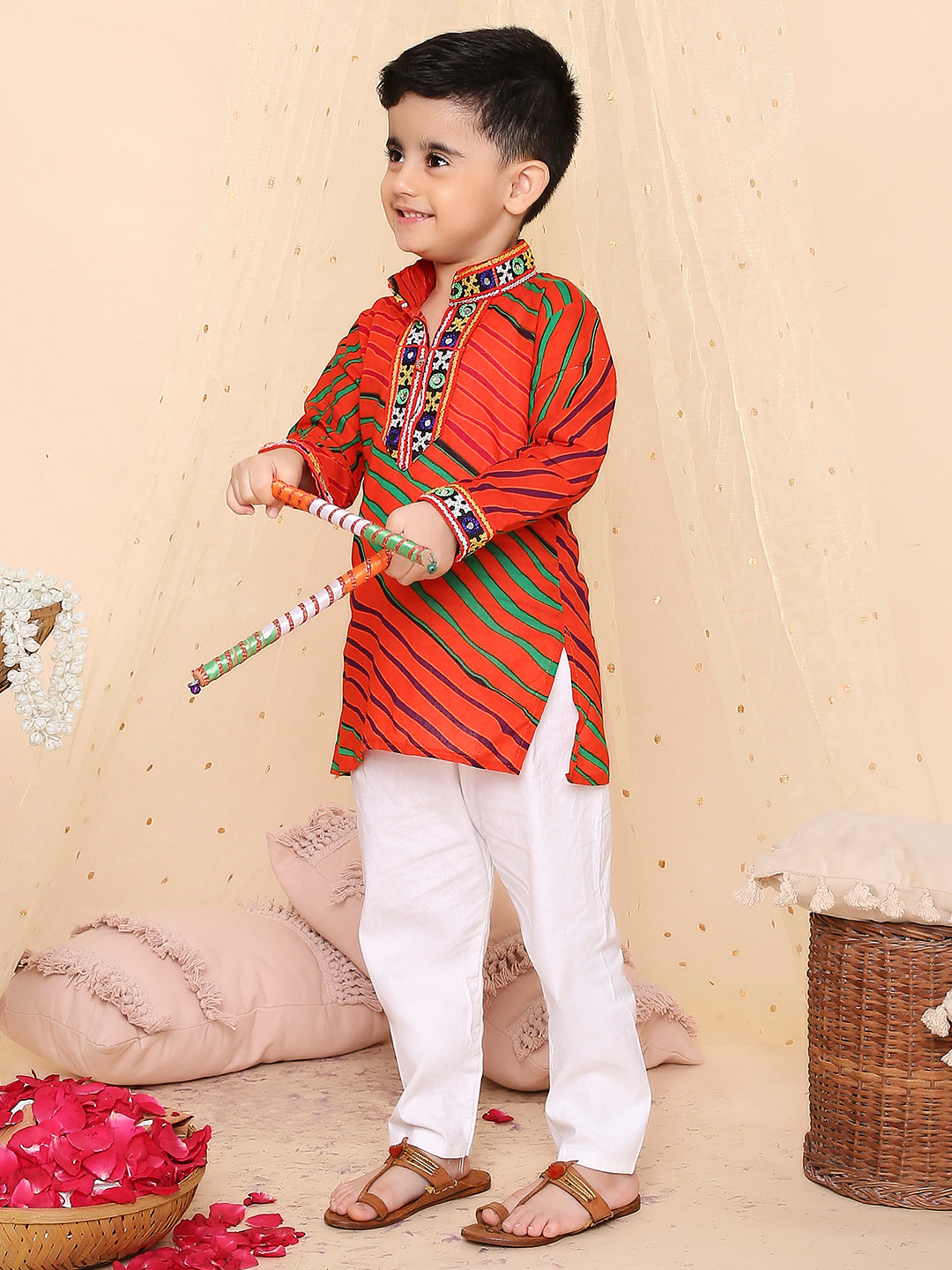 KID1 Lehariya Print Kurta Pyjama Orange