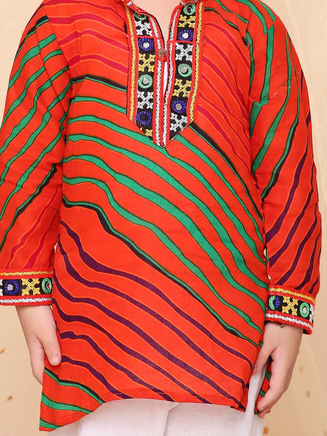 KID1 Lehariya Print Kurta Pyjama Orange