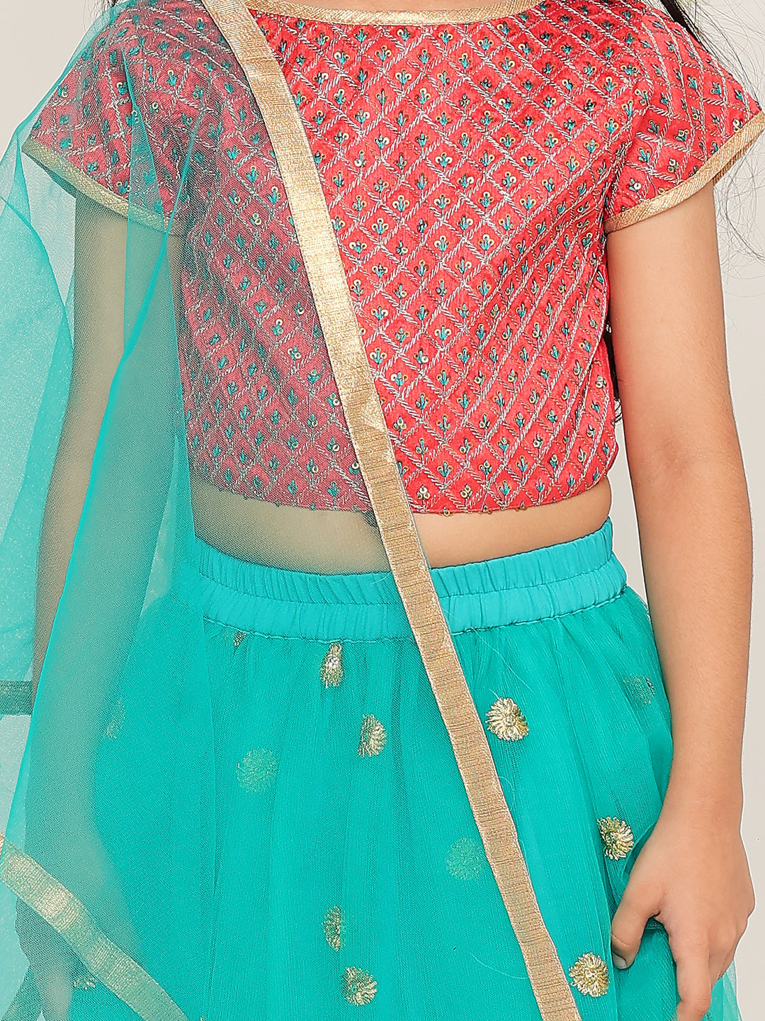 KID1 Liza Net Frill Lehenga Choli Peach