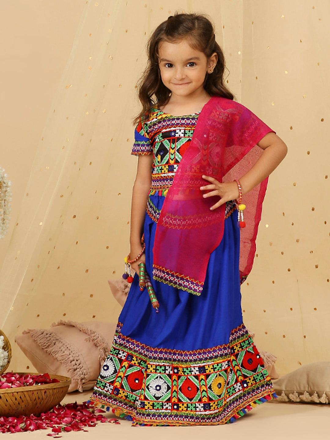 KID1 Embroidered Navratri Lehenga Choli Blue