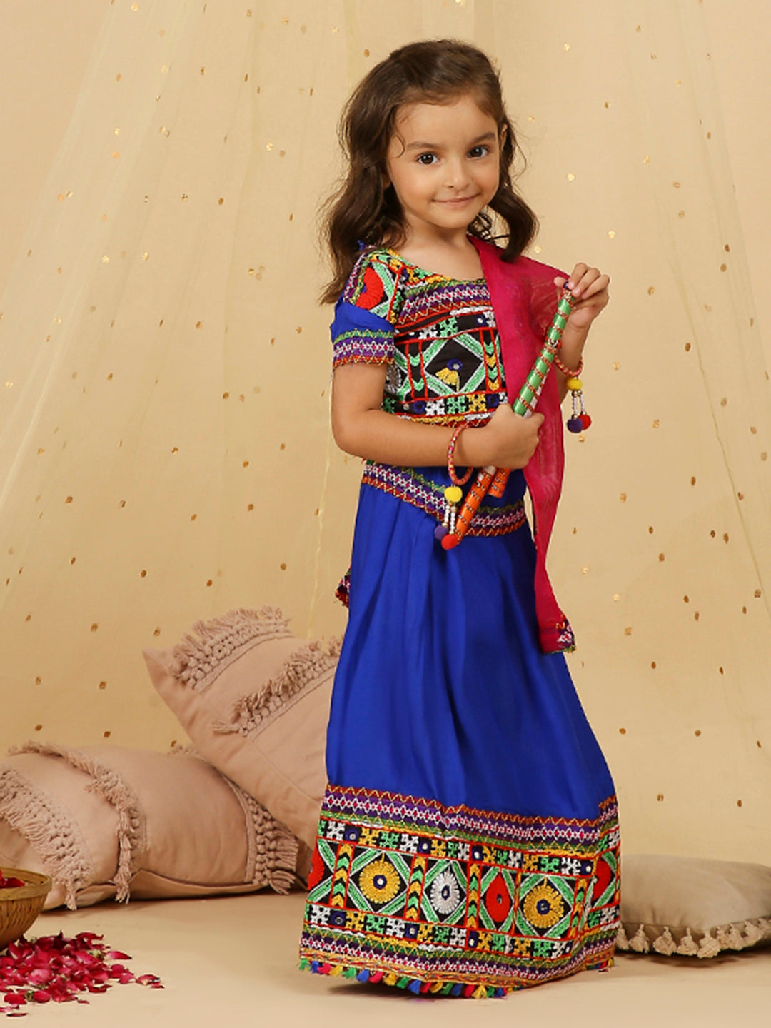 KID1 Embroidered Navratri Lehenga Choli Blue