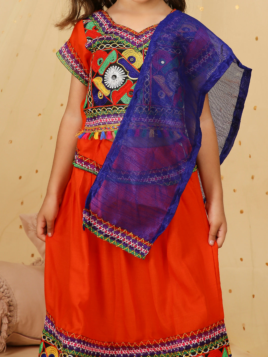 KID1 Embroidered Navratri Lehenga Choli Peach