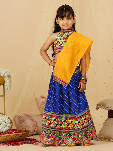KID1 Navratri Halter Neck Choli with Lehariya Lehenga Blue