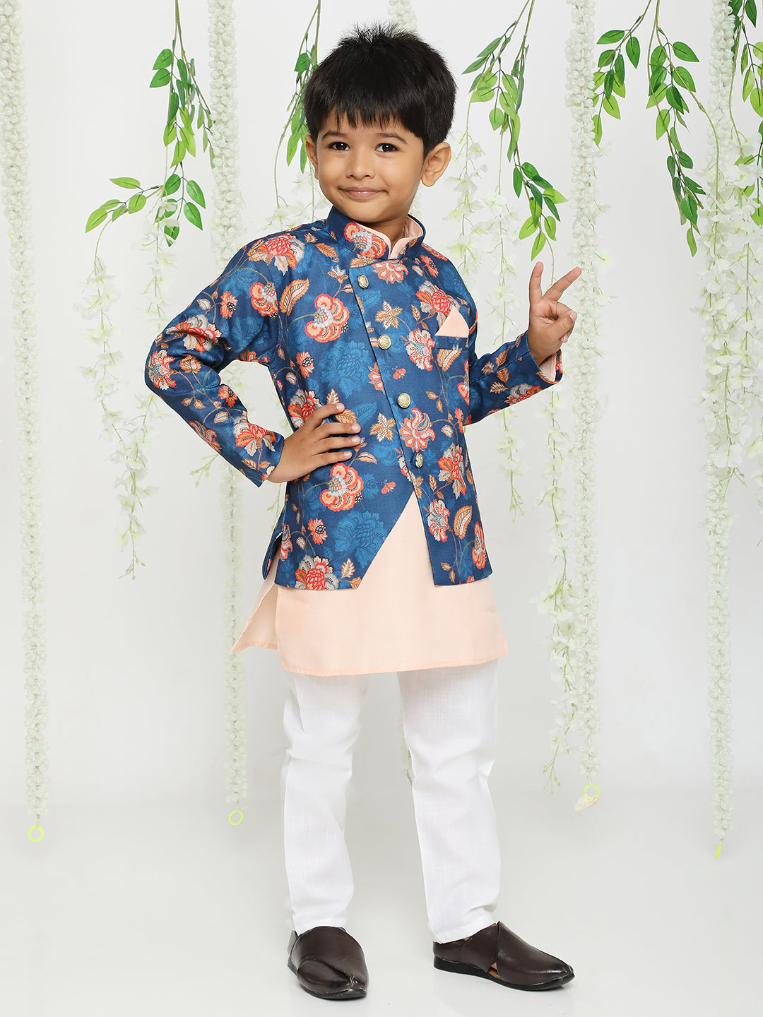 KID1 Floral Jacket Kurta Pyjama Set Blue