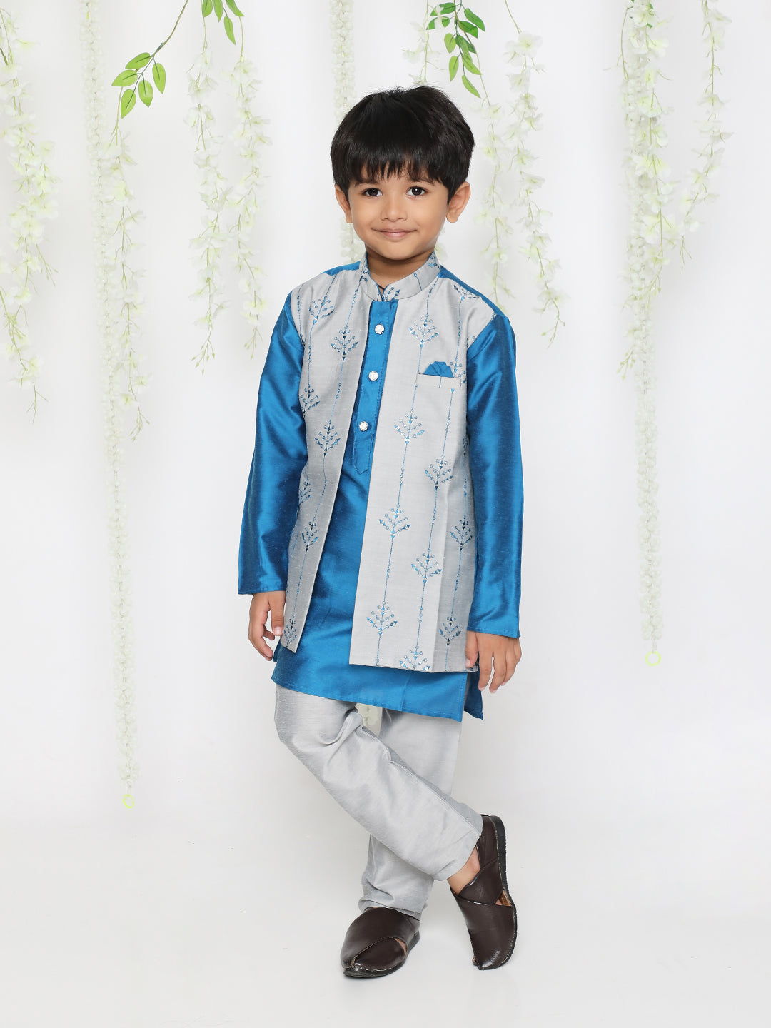 KID1 Sequin Embroidered Attached Jacket Set Blue