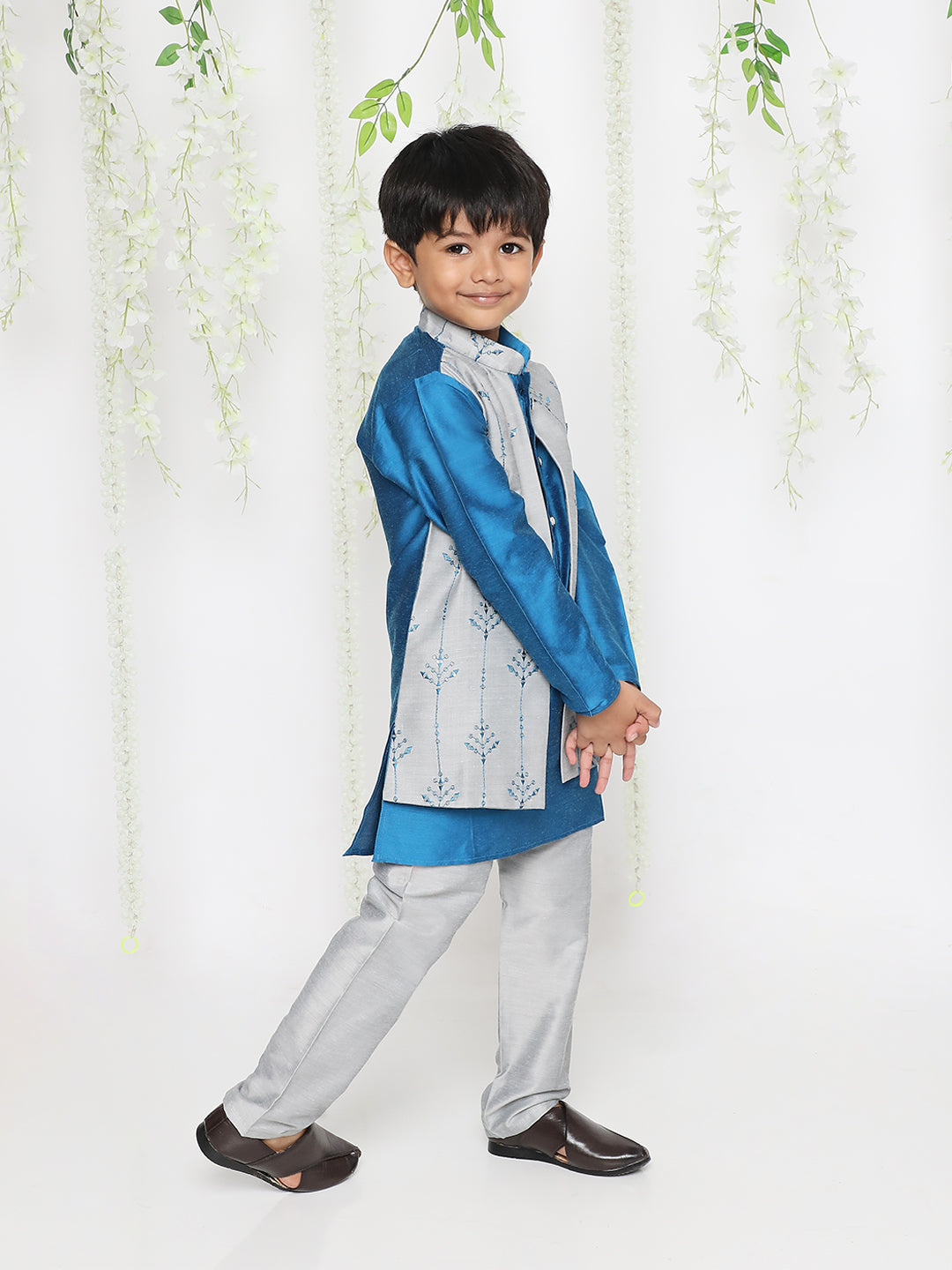 KID1 Sequin Embroidered Attached Jacket Set Blue
