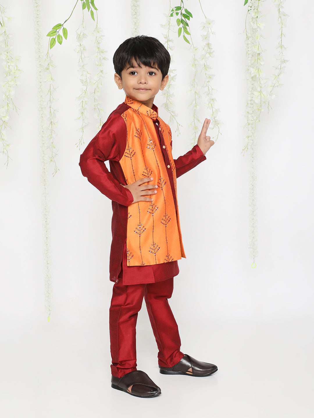 KID1 Sequin Embroidered Attached Jacket Set Red