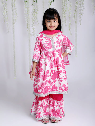 KID1 Rose Kurti Sharara Pink