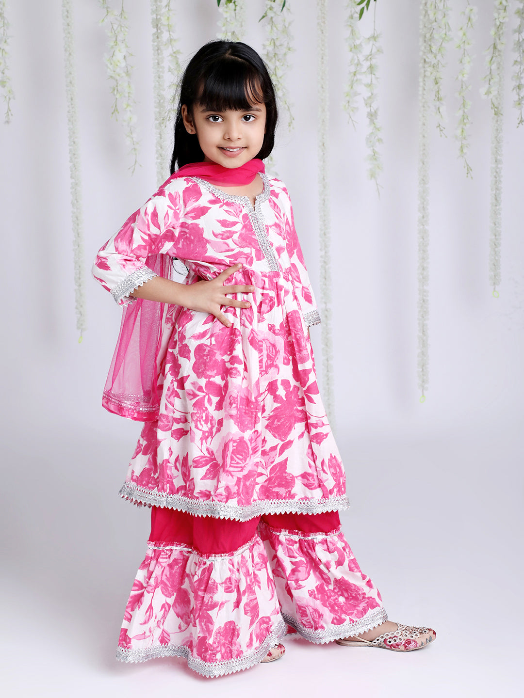 KID1 Rose Kurti Sharara Pink