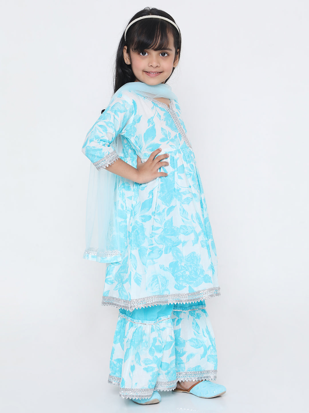KID1 Rose Kurti Sharara Skyblue
