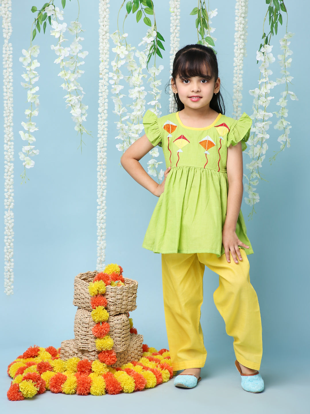 KID1 Patang Peplum Kurti Salwar Green