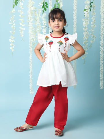 KID1 Patang Peplum Kurti Salwar White