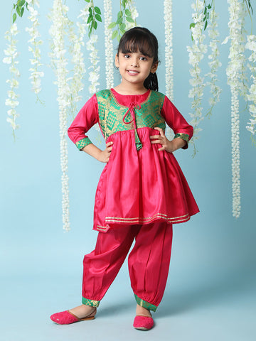 KID1 Geet Anarkali Peplum Top With Salwar Pink