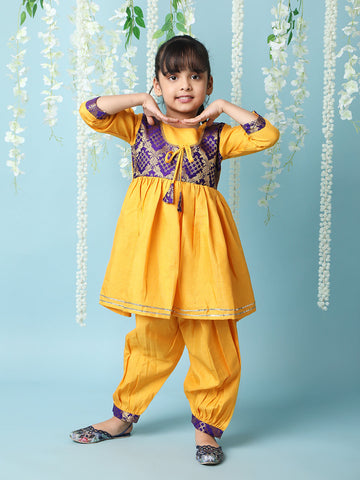 KID1 Geet Anarkali Peplum Top With Salwar Yellow