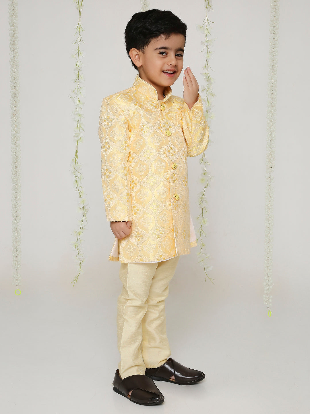 KID1 Embroidered Sherwani Set Yellow
