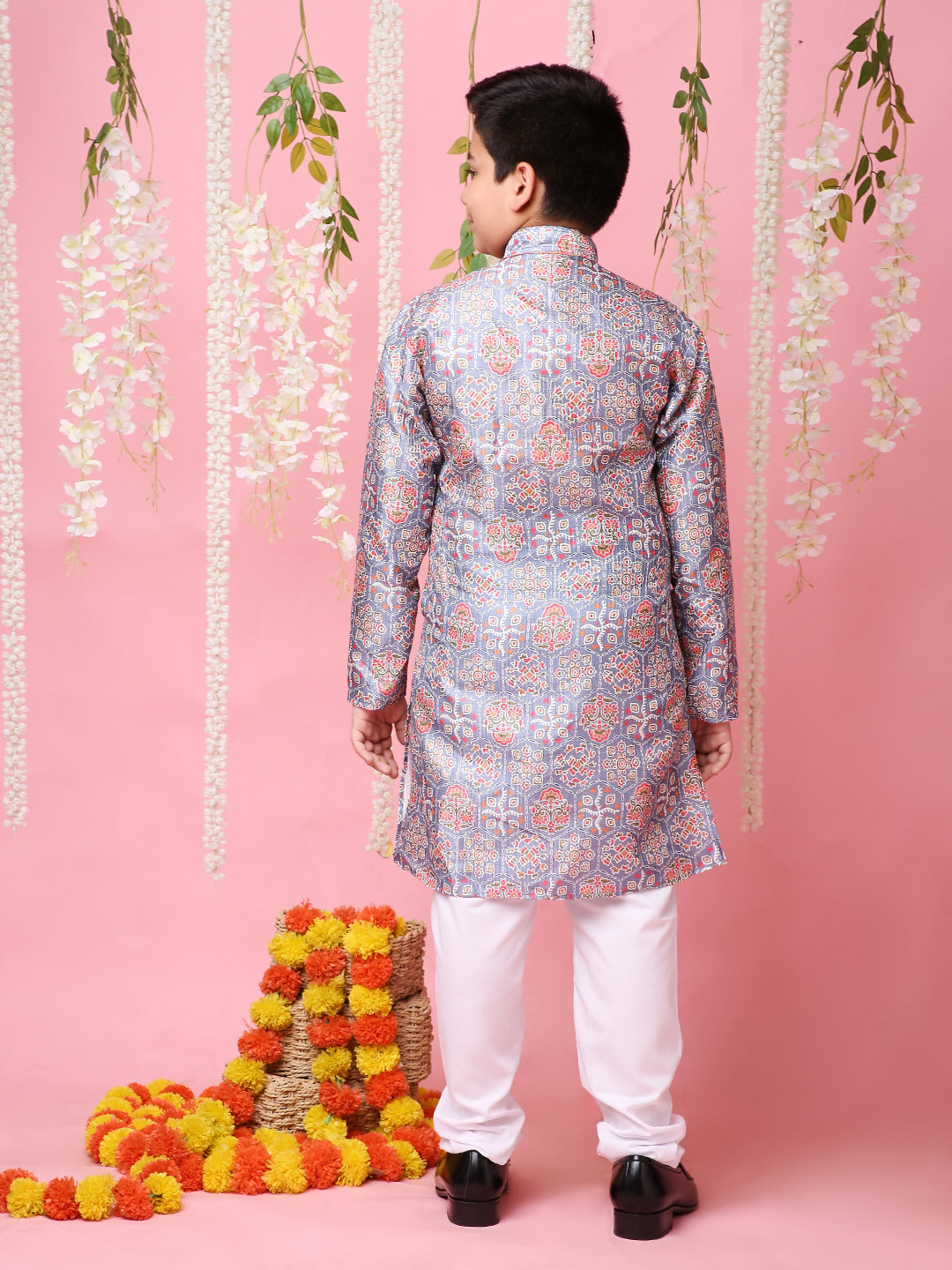 KID1 Nityam Sequins Silk Kurta Pyjama Gray