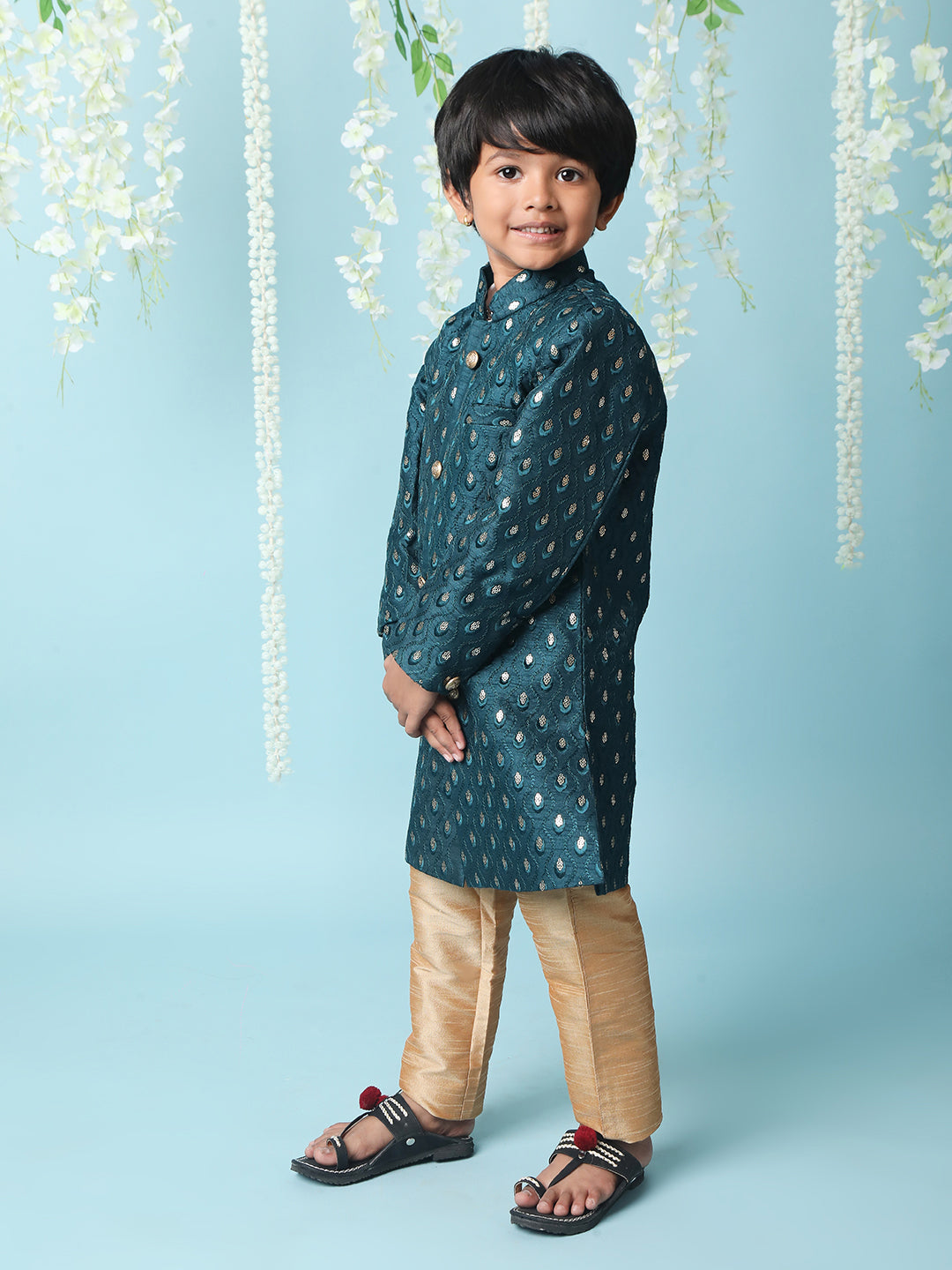 KID1 Embroidered Sherwani Pyjama Green