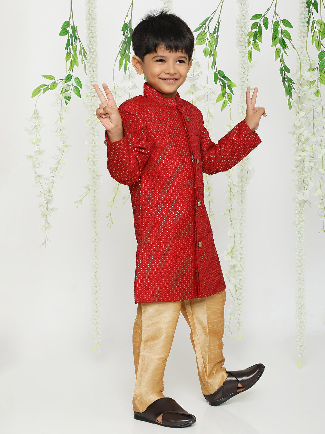 KID1 Embroidered Sherwani Pyjama Red