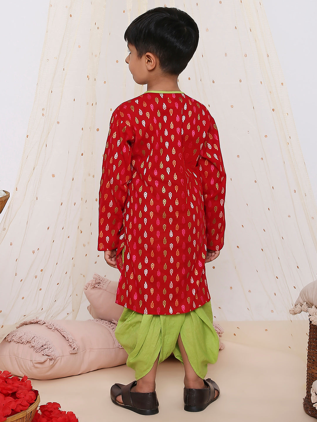 Handloom Weave Kurta Dhoti Red