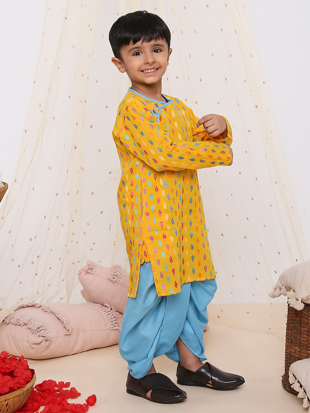 Handloom Weave Kurta Dhoti Yellow