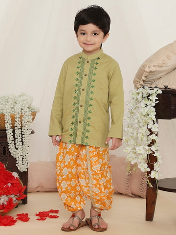 KID1 Ekam Boys Embroidered Kurta with Dhoti Green