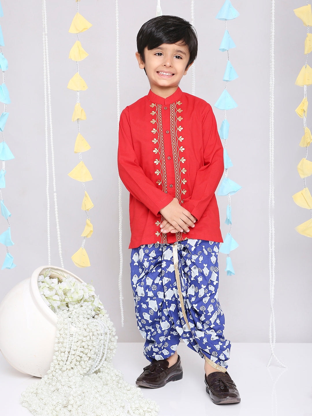 KID1 Ekam Boys Embroidered Kurta With Dhoti Red