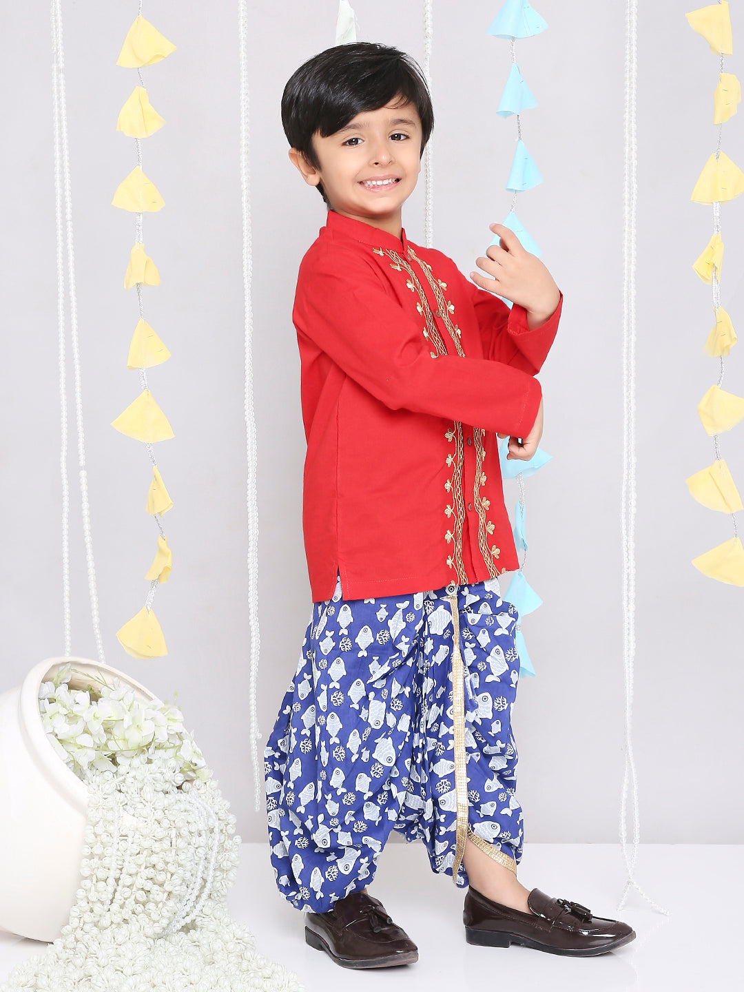 KID1 Ekam Boys Embroidered Kurta With Dhoti Red