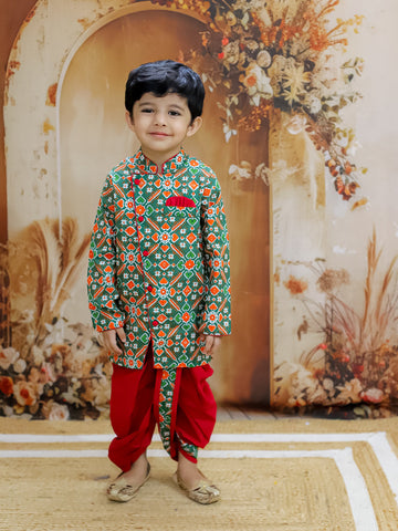 KID1 Prince Patola Kurta Dhoti Green