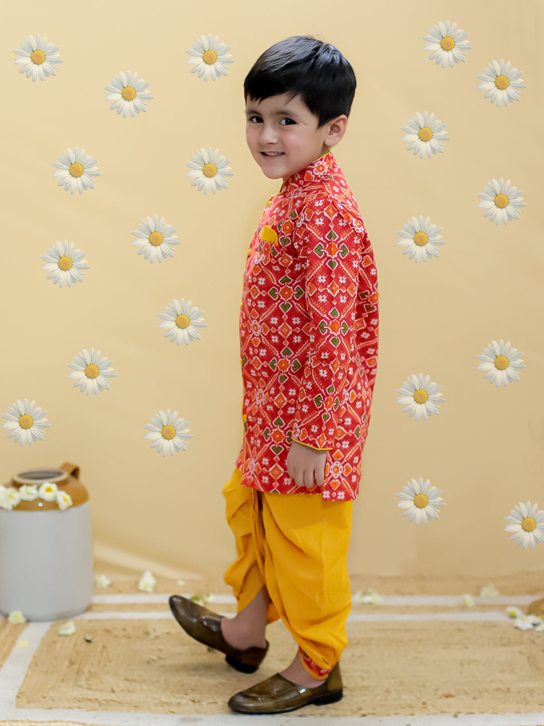 KID1 Prince Patola Kurta Dhoti Red