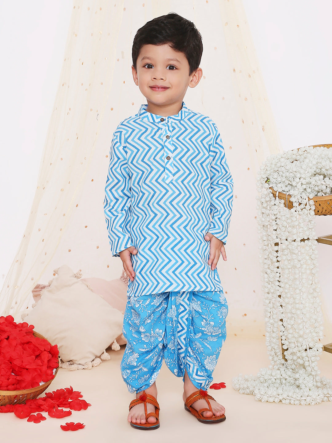 KID1 Printed Kurta Dhoti Blue