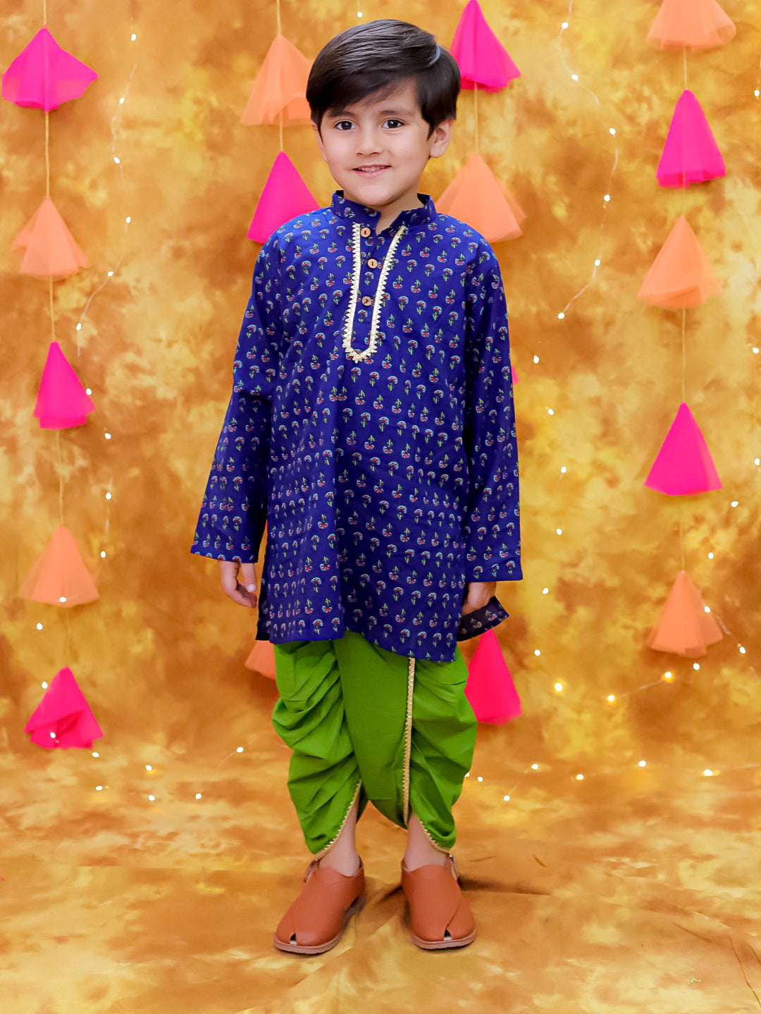 KID1 Printed Kurta Dhoti Set Blue