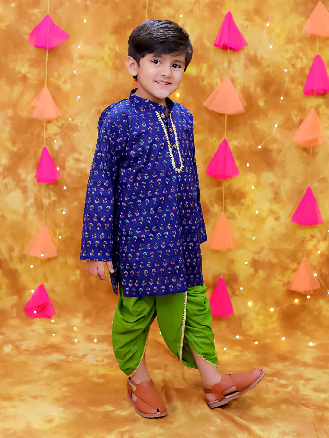 KID1 Printed Kurta Dhoti Set Blue