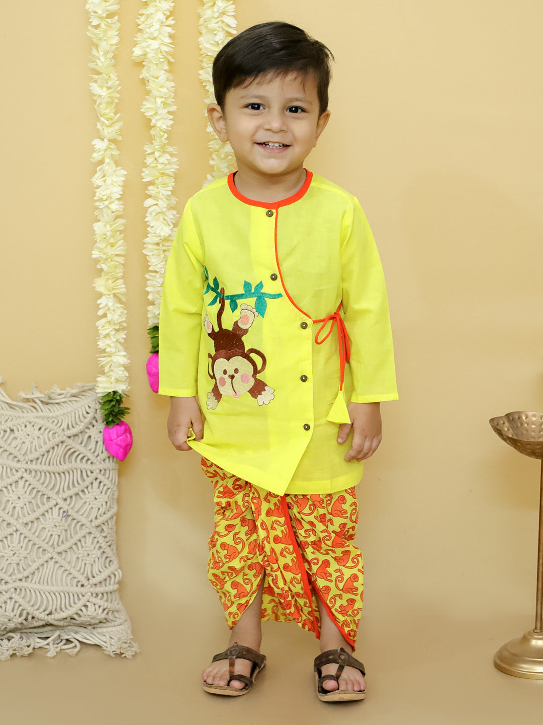 KID1 Badmash Bandar Kurta Dhoti Yellow