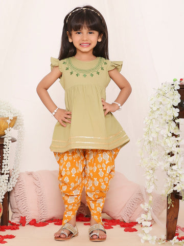KID1 Ekam Girls Embroidered Peplum with Dhoti Green