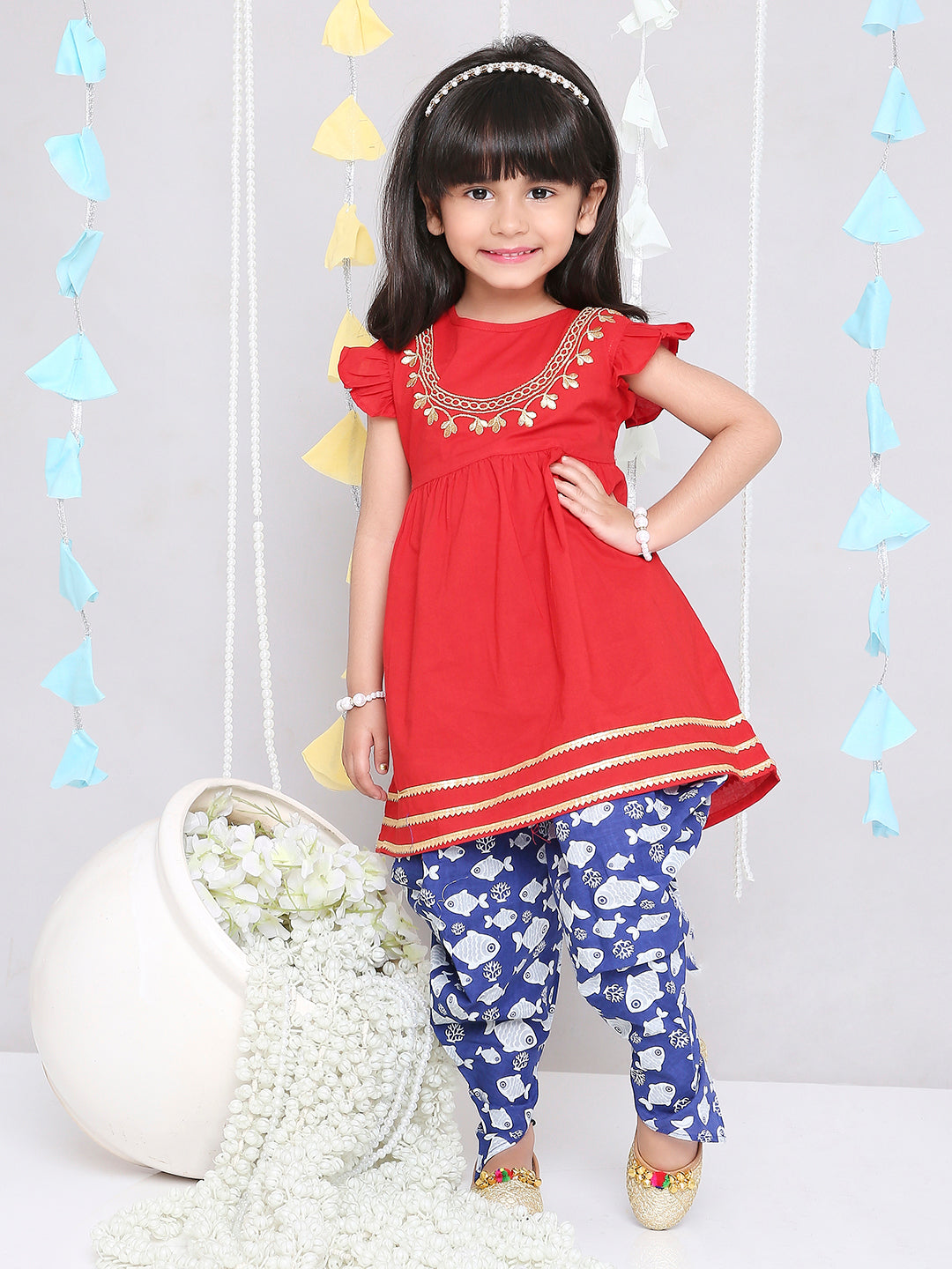 KID1 Ekam Girls Embroidered Peplum with Dhoti Red