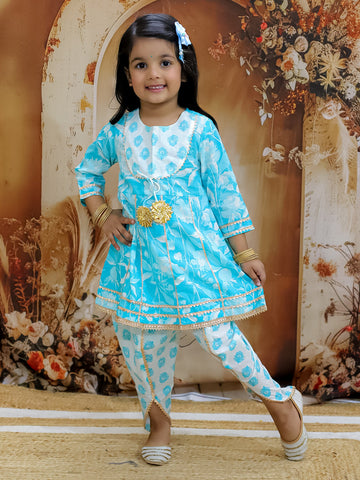 KID1 Floral Printed Kurti Dhoti Set Blue