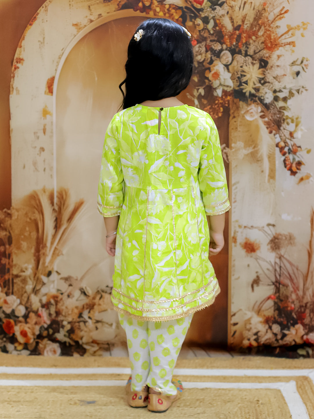 KID1 Floral Printed Kurti Dhoti Set Green