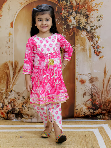 KID1 Floral Printed Kurti Dhoti Set Pink