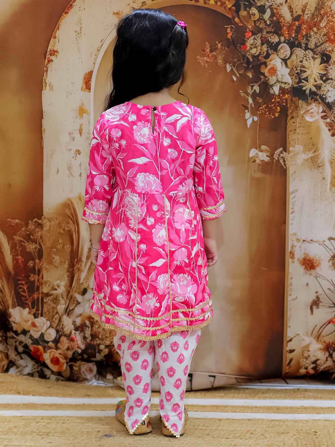 KID1 Floral Printed Kurti Dhoti Set Pink