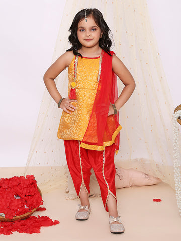 KID1 Festive Jacquard Kurti Dhoti Set Yellow