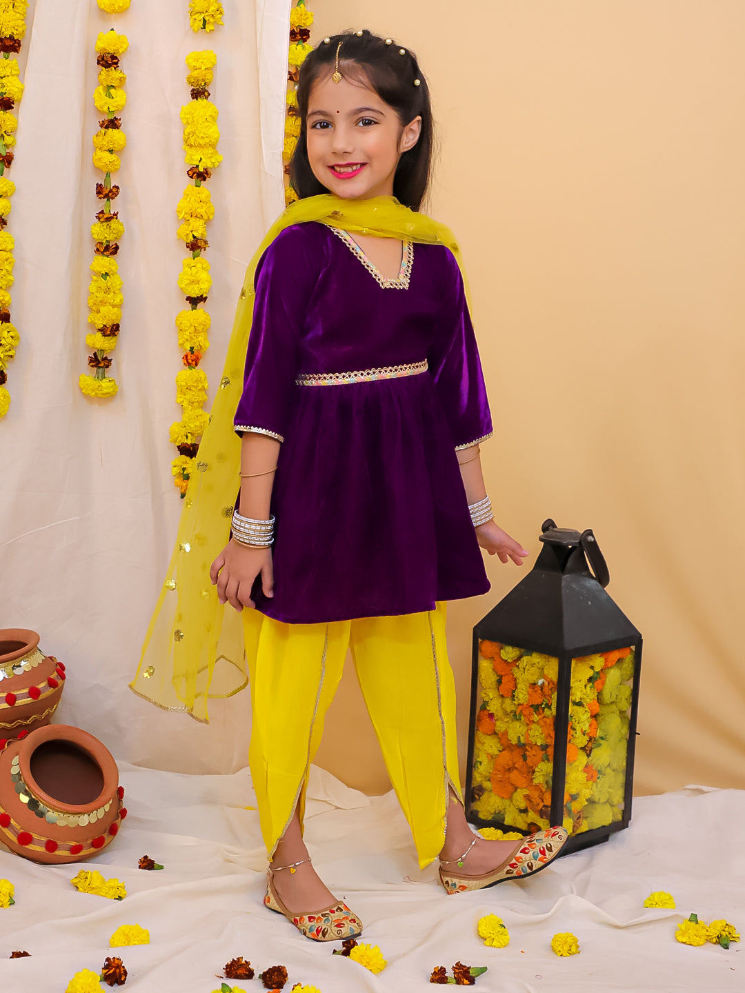 KID1 Veena Velvet Peplum Set Purple