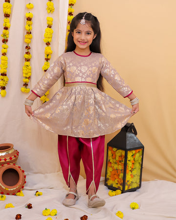 KID1 Sonpari Jaquard Peplum Dhoti Set Beige