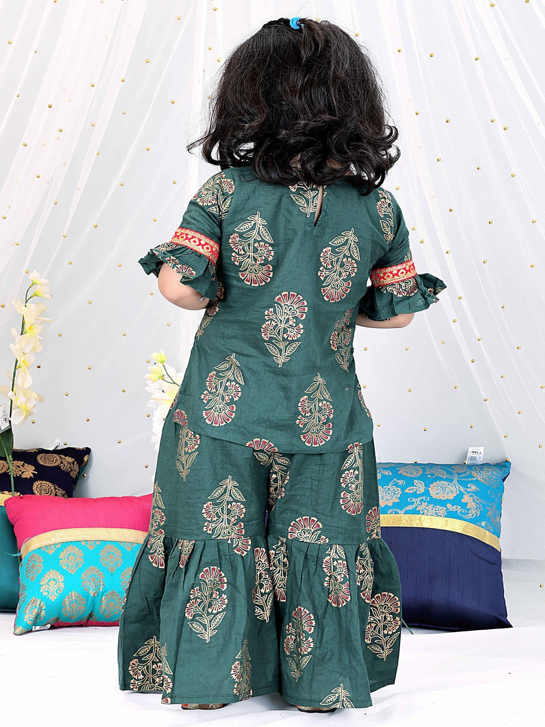 KID1 Zohra Block Print Sharara Set Green