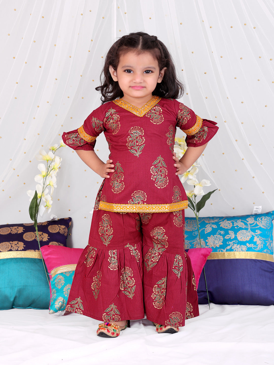 KID1 Zohra Block Print Sharara Set Maroon