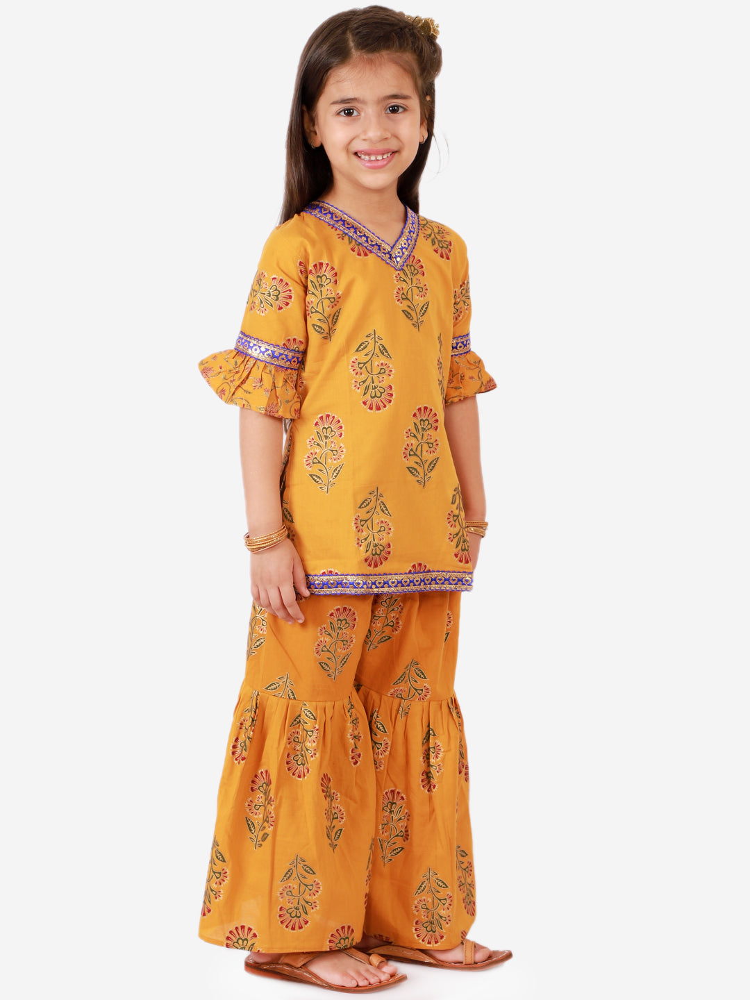 KID1 Zohra Block Print Sharara Set Yellow