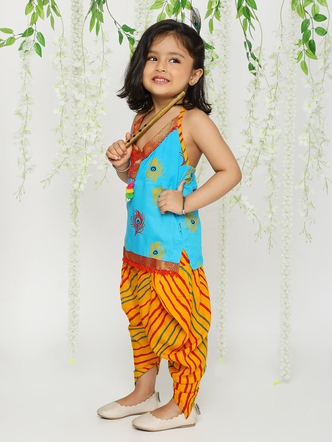 KID1 Mor Pankh Halter Neck Kurti Dhoti Blue